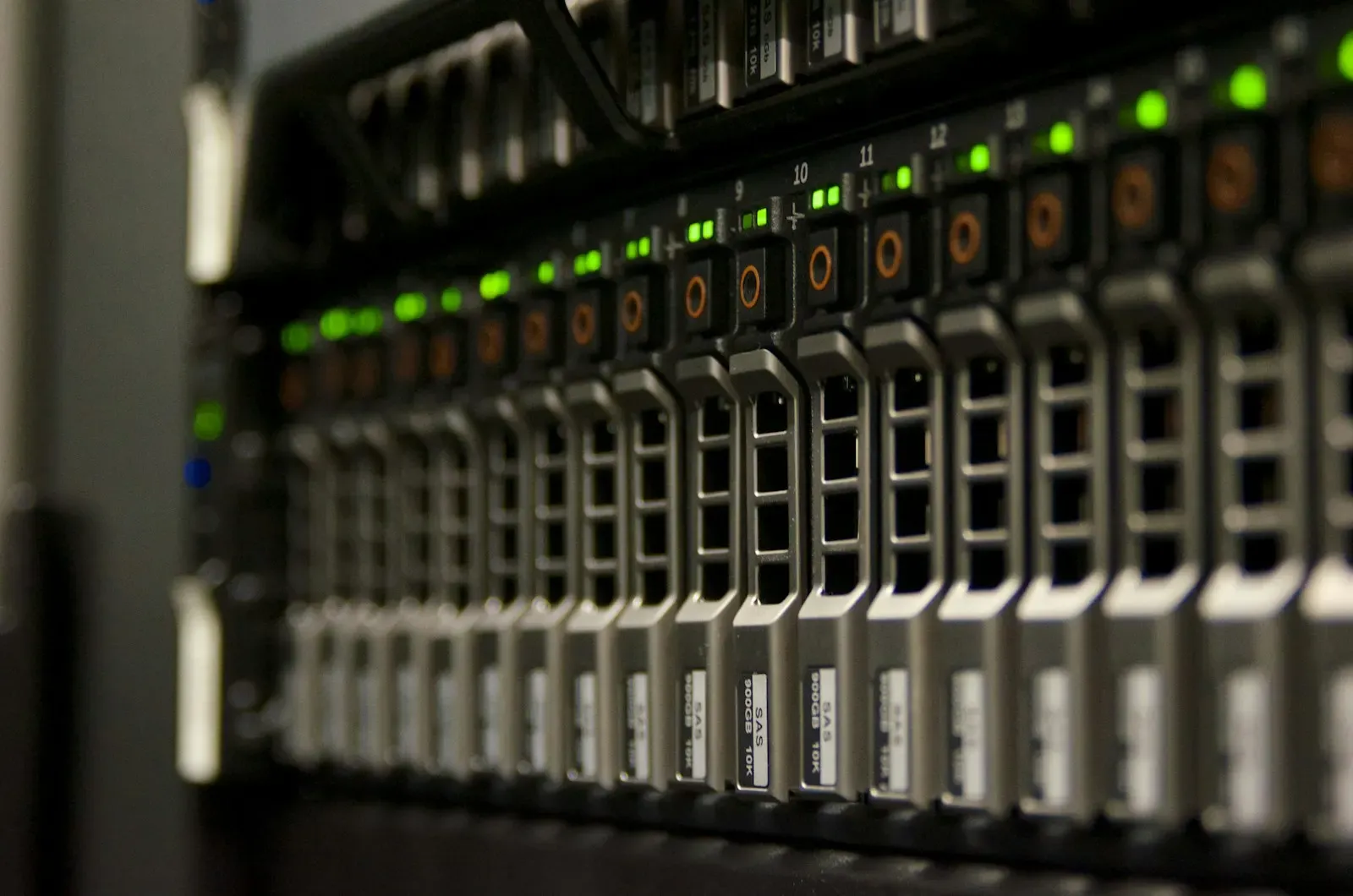 Rack of servers with status lights