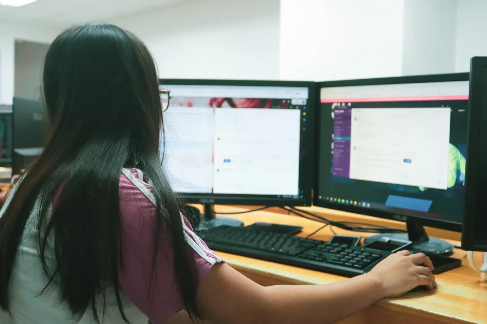 Developer testing an app across two screens