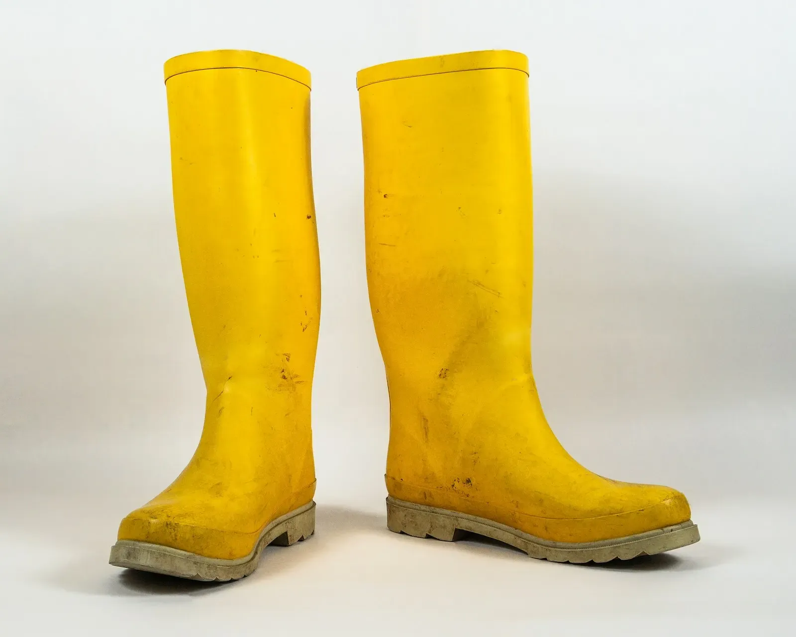 Yellow rubber rain boots
