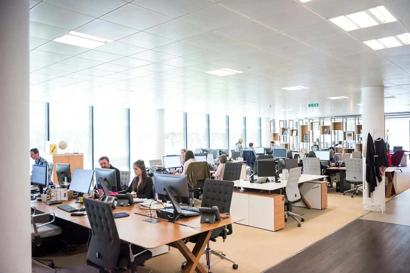 Open-plan support office with rows of desks